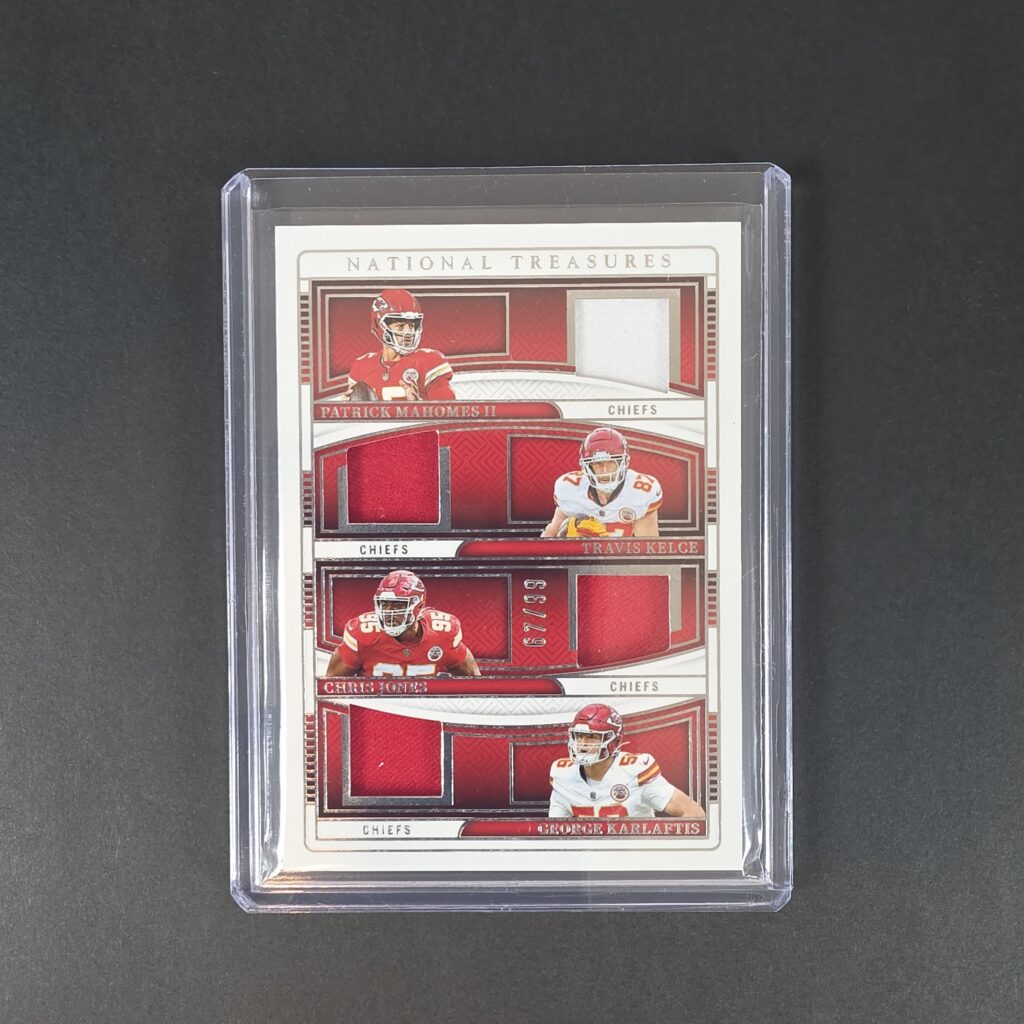 2024 National Treasures Mahomes Kelce Jones Karlaftis 57/99 Patch Card